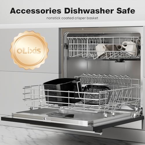 OLIXIS Air Fryer 6 Quart with Window Square Air Fryer 12-in-1 Air Fry, Roast, Reheat, Dehydrate, Bake, Steam, Fries, Custard, Chicken, Wings, Sea Food, Vegetabels,400F Grey