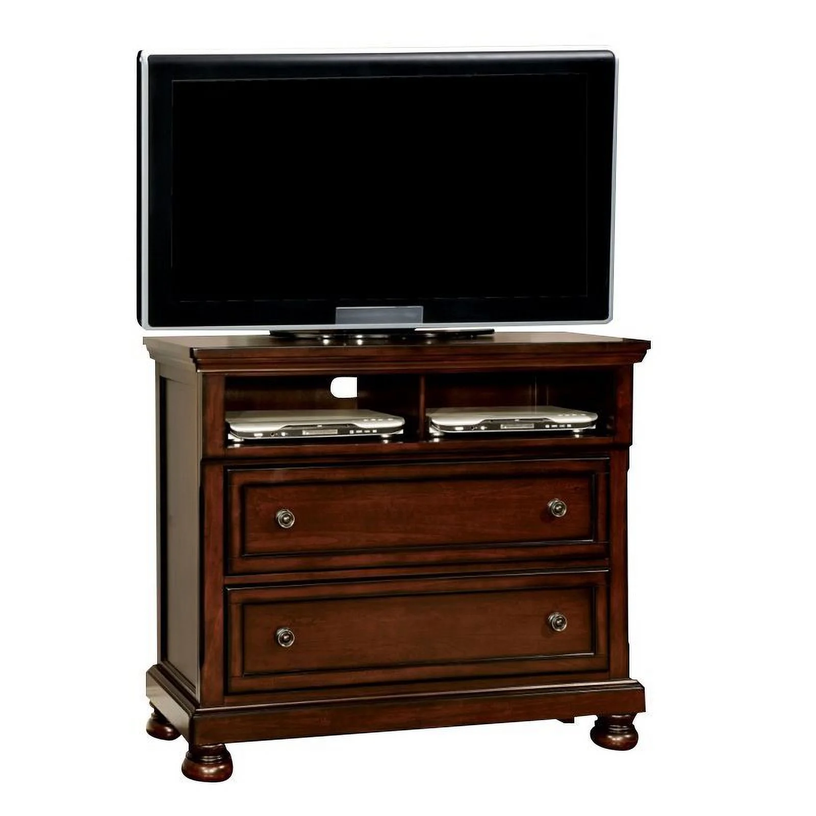 Furniture of America Caiden 2-Drawer Wood Media Chest in Dark Cherry