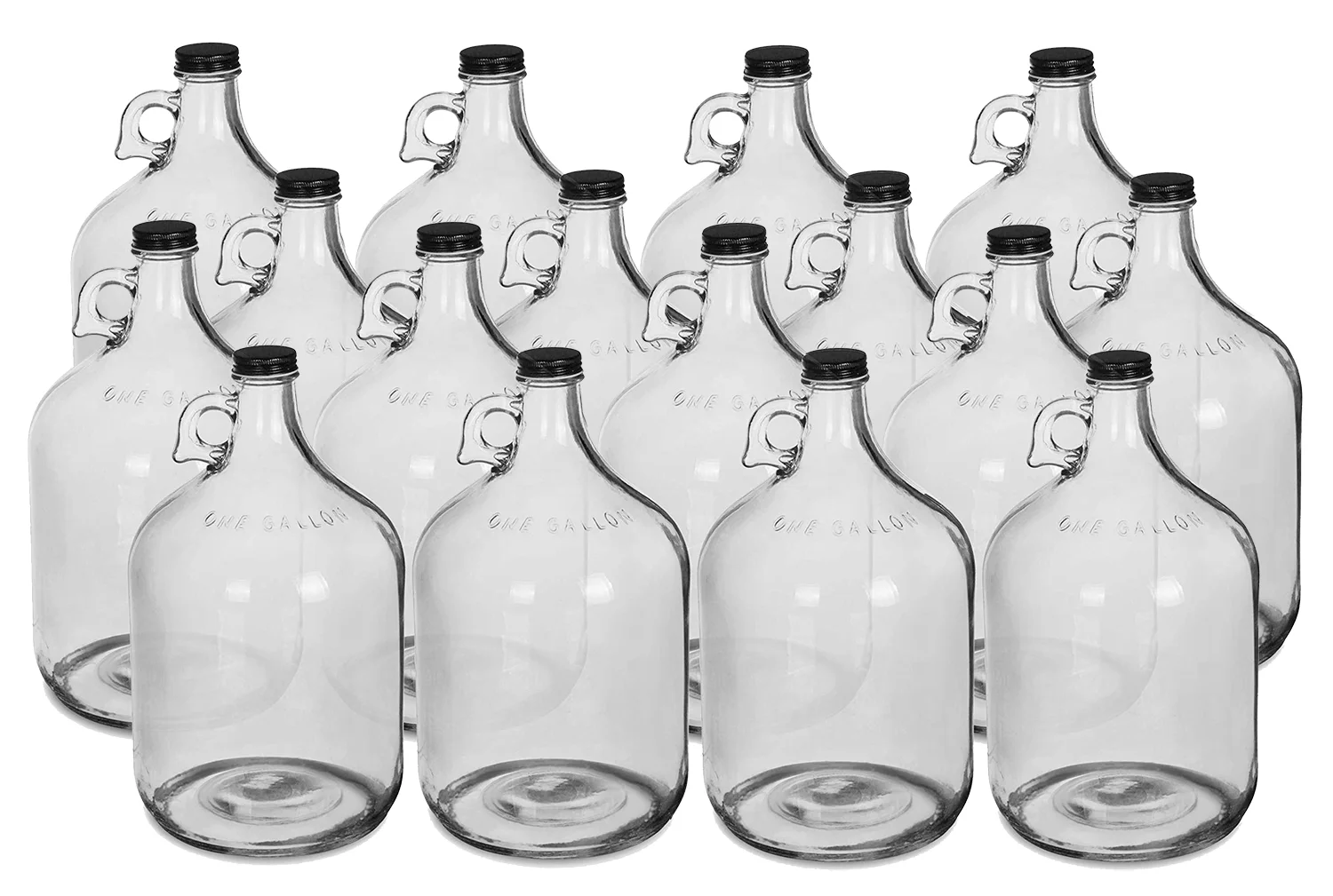 One Gallon Glass Jug with 38mm BLACK Metal Screw Cap (Set of 16)