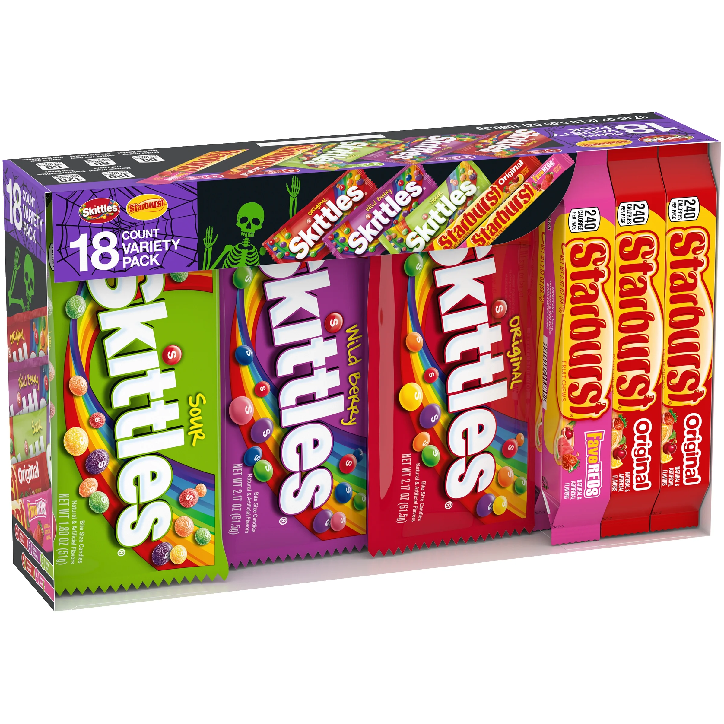 Mars Mixed Skittles & Starburst Chewy Variety Pack Halloween Candy, 18 Count Box