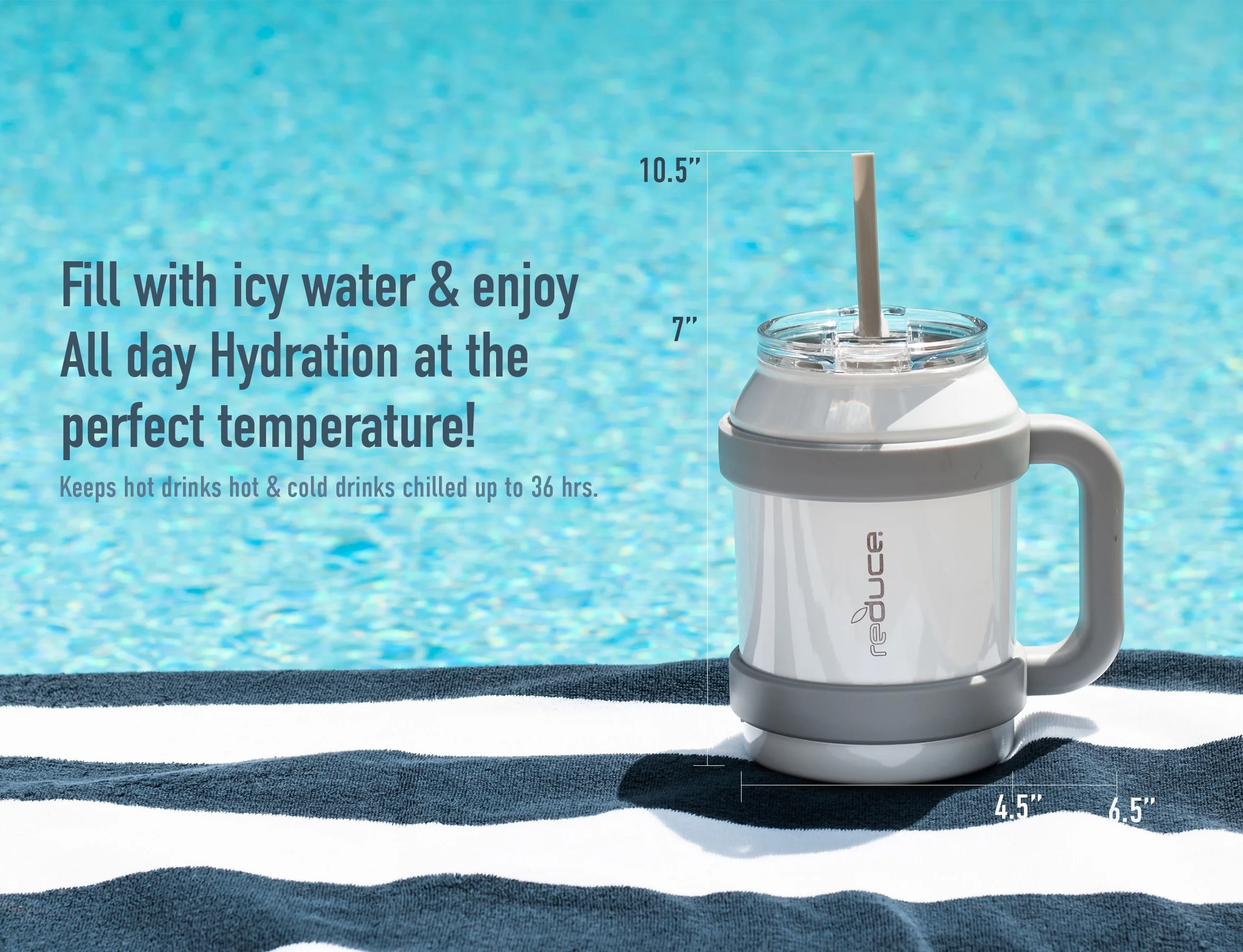 Reduce 50 oz Mug Tumbler, Stainless Steel with Handle – Keeps Drinks Cold up to 36 Hours – Sweat Proof, Dishwasher Safe, BPA Free – Pink Cotton, Opaque Gloss