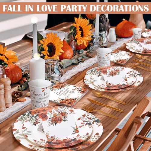 Shellwei 410 Pcs Terracotta Floral Wedding Decorations Fall Paper Plates and Napkins Set Disposable Party Tableware Sets with Cups Knives Forks Spoons Seat Card Favors for 50 Guests