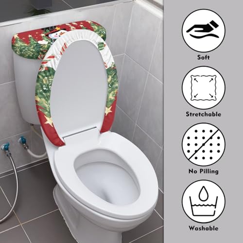 Christmas Bow Bell Toilet Tank Lid Cover and Toilet Seat Lid Cover 2 Pcs Set Toilets Covers with Elastic Cloth Fits Most Toilets Tanks & Lids