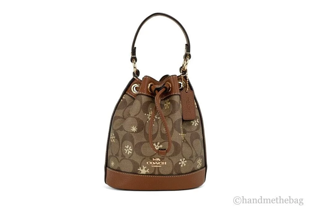 Coach (CE587) Dempsey 15 Small Snowflake Print Khaki Coated Canvas Bucket Bag