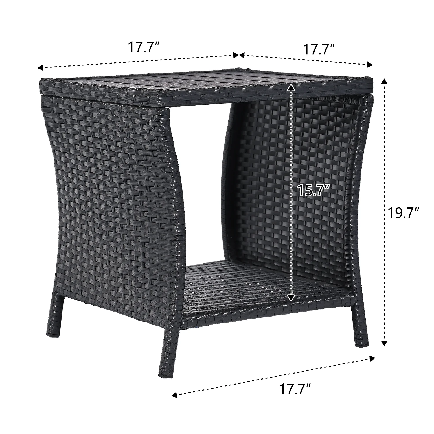 Outdoor Side Table Small Outdoor End Table for Patio Black Wicker Rattan Coffee Table with Storage & Poly Lumber Table Top Square for Outside Balcony Porch Backyard Deck