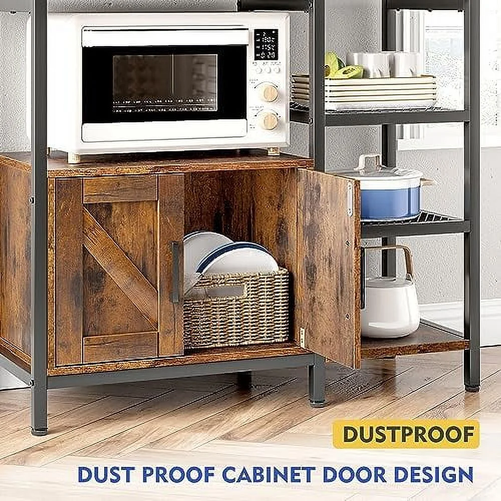 HBBOOMLIFE 6-Tier Bakers Rack  Microwave Stand with Shelves  Kitchen Coffee  Table  Heavy Duty  Shelves with Cabinet  Wide Bakers Rack for Kitchen  Kitchenid Mixer  Air Fryer  Oak