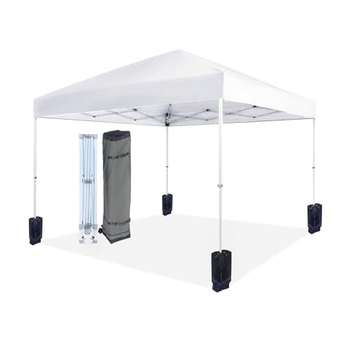 Amazon Basics Outdoor Pop Up 10 x 10 Canopy Tent for Events, Portable with Easy Setup, Includes Wheeled Carry Bag, 8 Pegs, 4 Ropes, 4 Weighted Bags, Blue