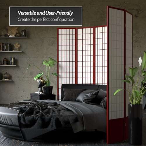 Red Lantern 7 ft. Tall Window Pane Shoji Screen-White-3 Panels Room Divider