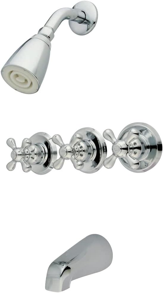 Kingston Brass KB231AX Tub and Shower Faucet with 3-Cross Handle, Polished Chrome,5-Inch Spout Reach