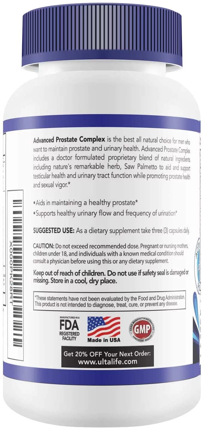 UltaLife Advanced Saw Palmetto Prostate Supplement For Men w/ Beta Sitosterol + Health Formula to Reduce Urge For Frequent Urination, DHT Blocker, Improve Sleep, Performance- 90 Capsules