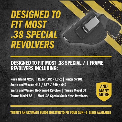 Made in USA - Suede Leather Revolver Holster - Fits .38 Special & J Frame Revolvers Including Ruger LCR, Rock Island, Rossi, S&W 442 642 Airweight, Taurus & Charter | Concealed Carry IWB Holster