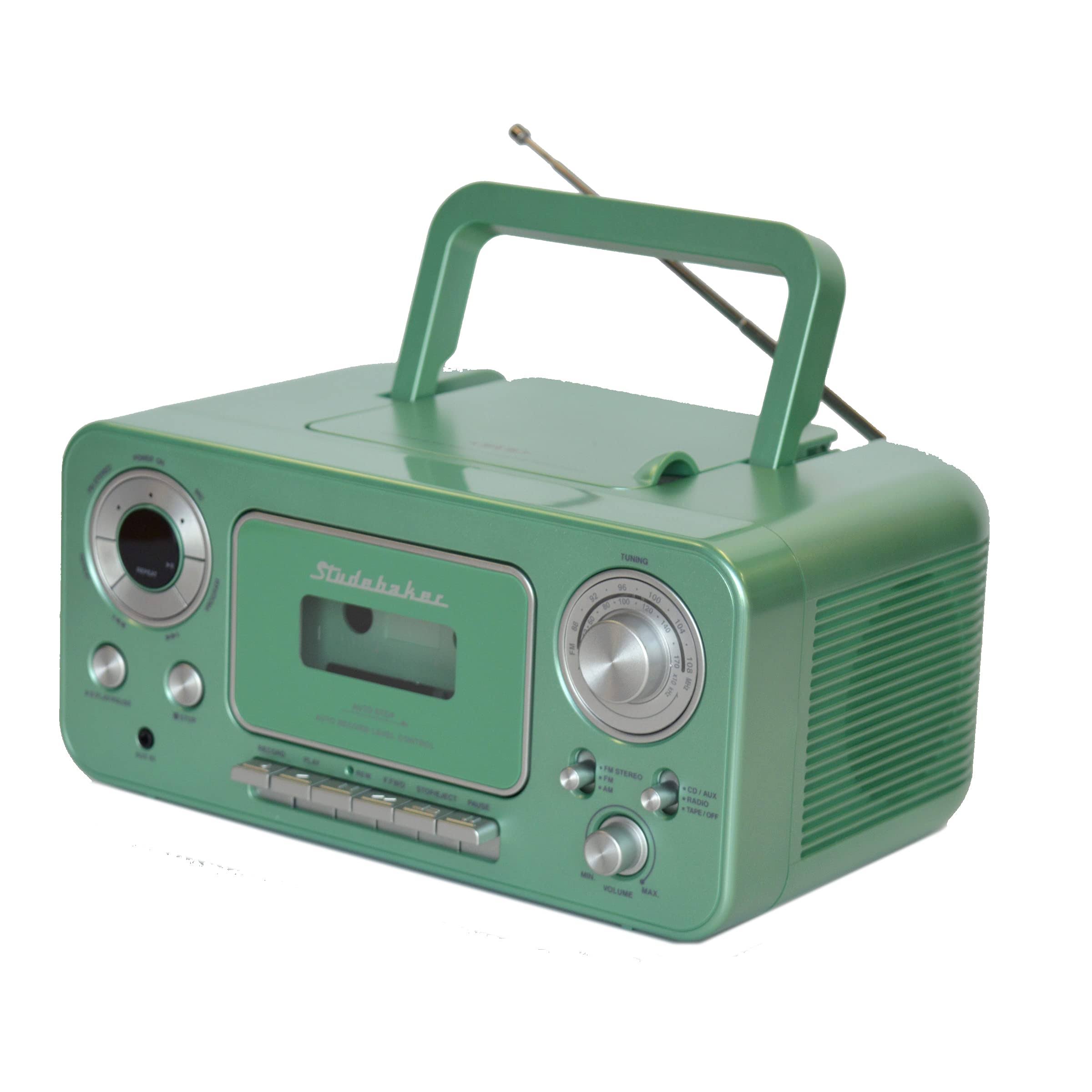 Studebaker SB2135TS Portable Stereo CD Player with AM/FM Radio and Cassette Player/Recorder (Teal Silver)