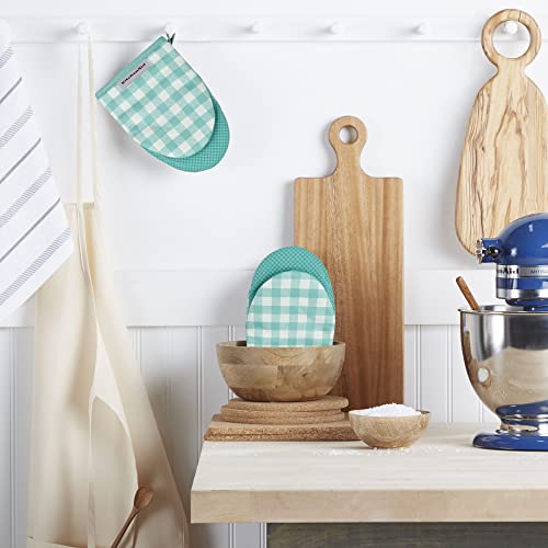 KitchenAid Gingham Cotton Mini Oven Mitt 2-Pack Set, Passion Red, 5.5