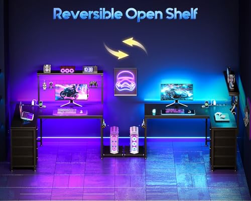 MOTPK L Shaped Gaming Desk with Shelf & 4 Drawers, 43