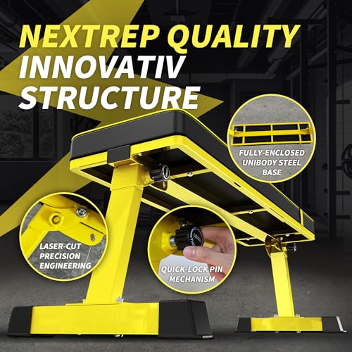 Foldable Flat Weight Bench - 1300 LB Capacity Heavy Duty Workout Bench for Home Gym, Strength Training Bench Press for Full Body Exercise, Featuring an Innovative Fully Enclosed Steel Base