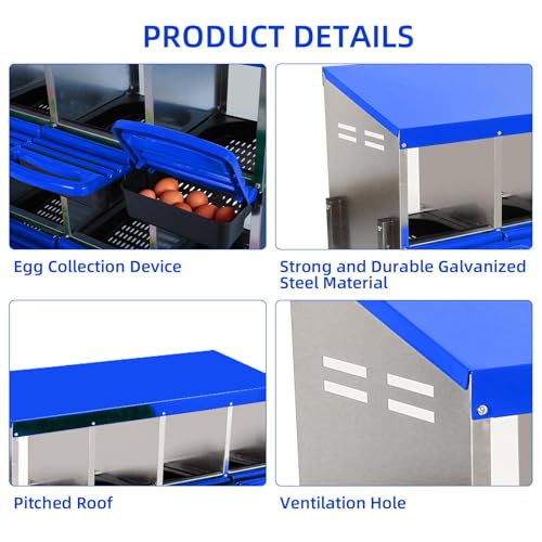 Chicken Nesting Box, 10 Hole 2 Layer Hen Nest Box with Legs, Roll Away Eggs Laying Boxes,Cleanable Pull Out Hen Roosting Boxes