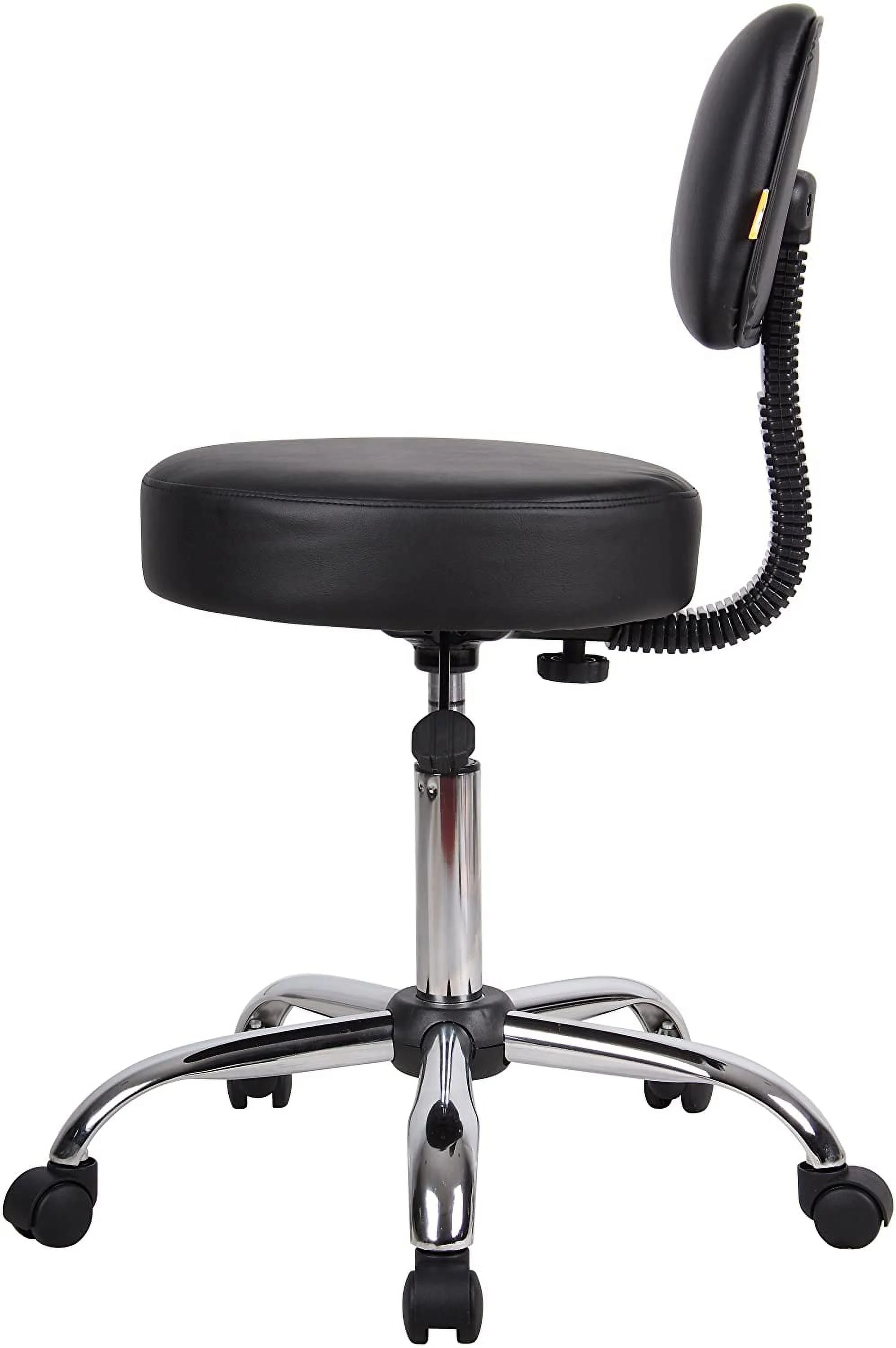 Boss Office Products Be Well Medical Spa Stool with Back in Vinyl, Black Black With Back Cushion Stool