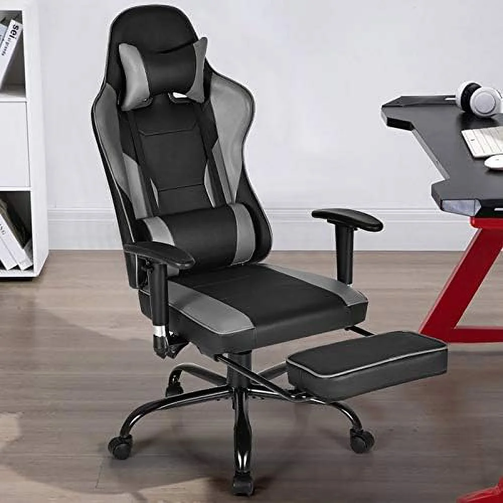 Gaming Chair  High Back Computer Gaming Chair with Adjustable Armrests & Massage Lumbar Support  Swivel Ergonomic Reclining Office Chair (Black)