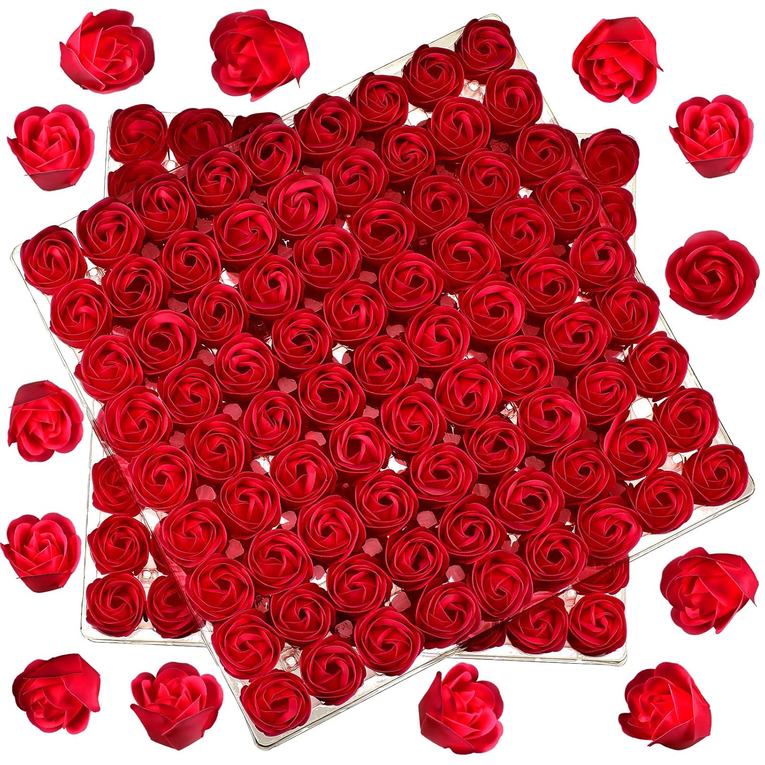 Lounsweer 162 Pcs Rose Flower Soap Floral Bath Soap Floral Scented Rose Petal Bouquet Flower Soap Rose Petals Body Soap for Mother's Day Wedding Birthday Baby Shower (Red)