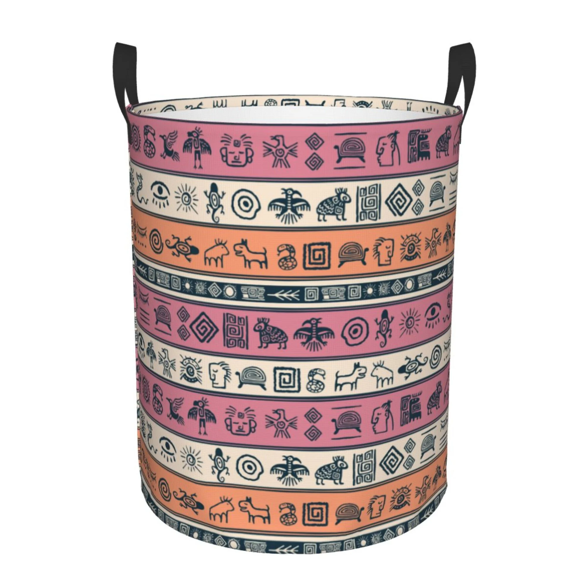 TEQUAN Waterproof Laundry Hampers, Vintage Egypt Style Symbols Pattern Clothes Storage Basket with Handle (S)