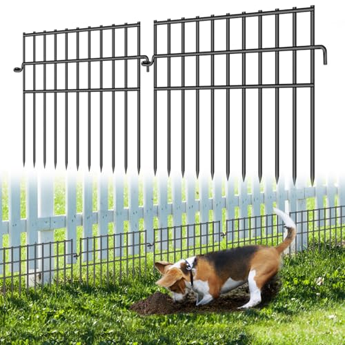 37ft (L) X 13in (H) Garden Animal Barrier Fence, 26 Pack No Dig Dog Fence Border, 1.44in Gap Decorative Fences, Rustproof Metal Wire Garden Border Fence for Dog, Rabbits Ground Stakes