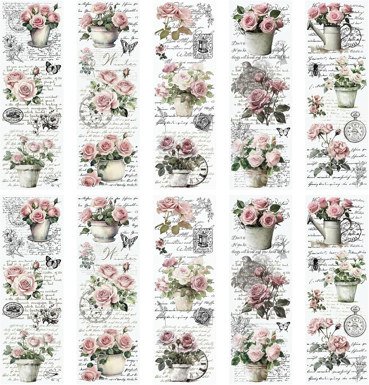 WANDIC 10 Sheets Rub On Transfer Stickers, Vintage Pink Rose Decals Fashionable Waterproof Transfers for Furniture Table Water Bottle DIY Craft, 11.8 * 3.9in