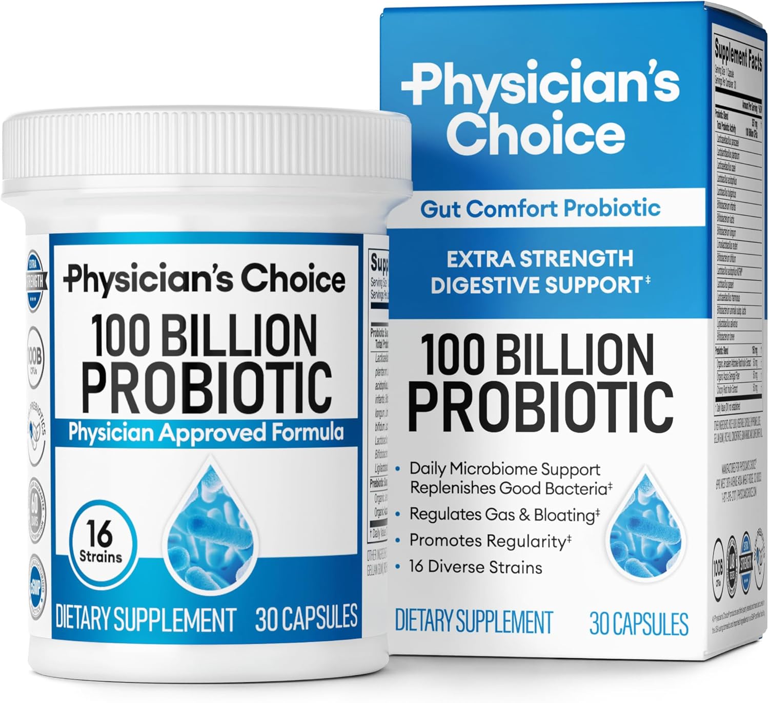Physician's CHOICE 100 Billion Advanced Probiotic - 16 Strains + Organic Prebiotics - Digestive & Gut Health - Supports Occasional Constipation, Diarrhea, Gas & Bloating - Probiotics for Women & Men