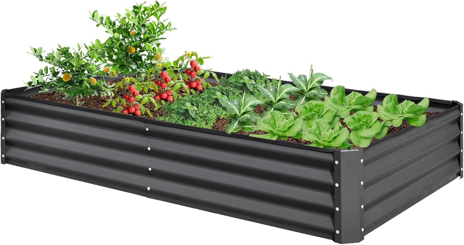 8x4x1 ft Galvanized Raised Garden Bed, Outdoor Planter Garden Boxes Large Metal Planter Box for Gardening Vegetables Fruits Flowers, Gray-749