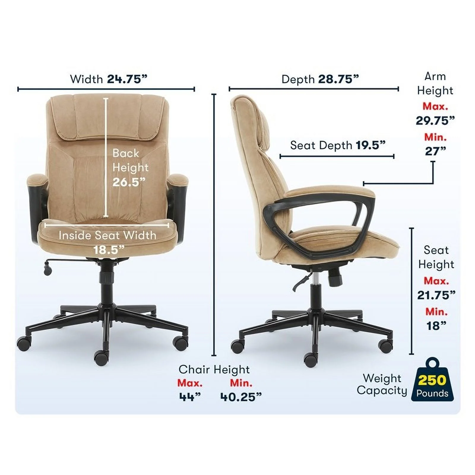 Pemberly Row Executive Office Chair in Velvet Coffee Microfiber