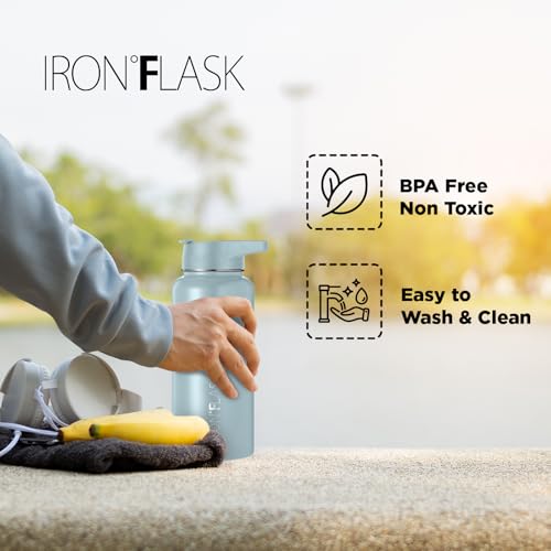 IRON °FLASK Camping & Hiking Hydration Flask with 3 Lids - Stainless Steel, Double Walled & Vacuum Insulated Water Bottle - Leak Proof & BPA Free 32 Oz
