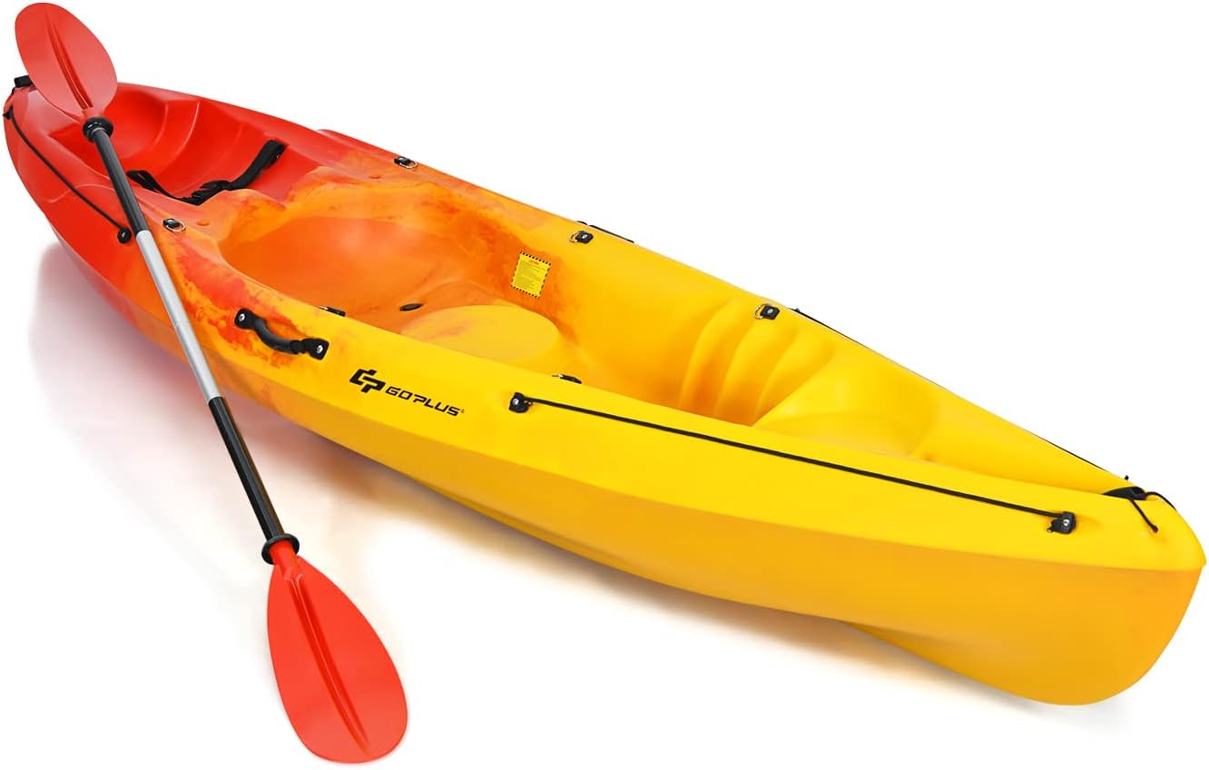 10.2FT Sit-On-Top Fishing Kayak, Portable Surfing Kayak Raft with Aluminum Paddle & Bungee Storage, 1-Person Recreational Kayak Boat for River, Lake & Sea