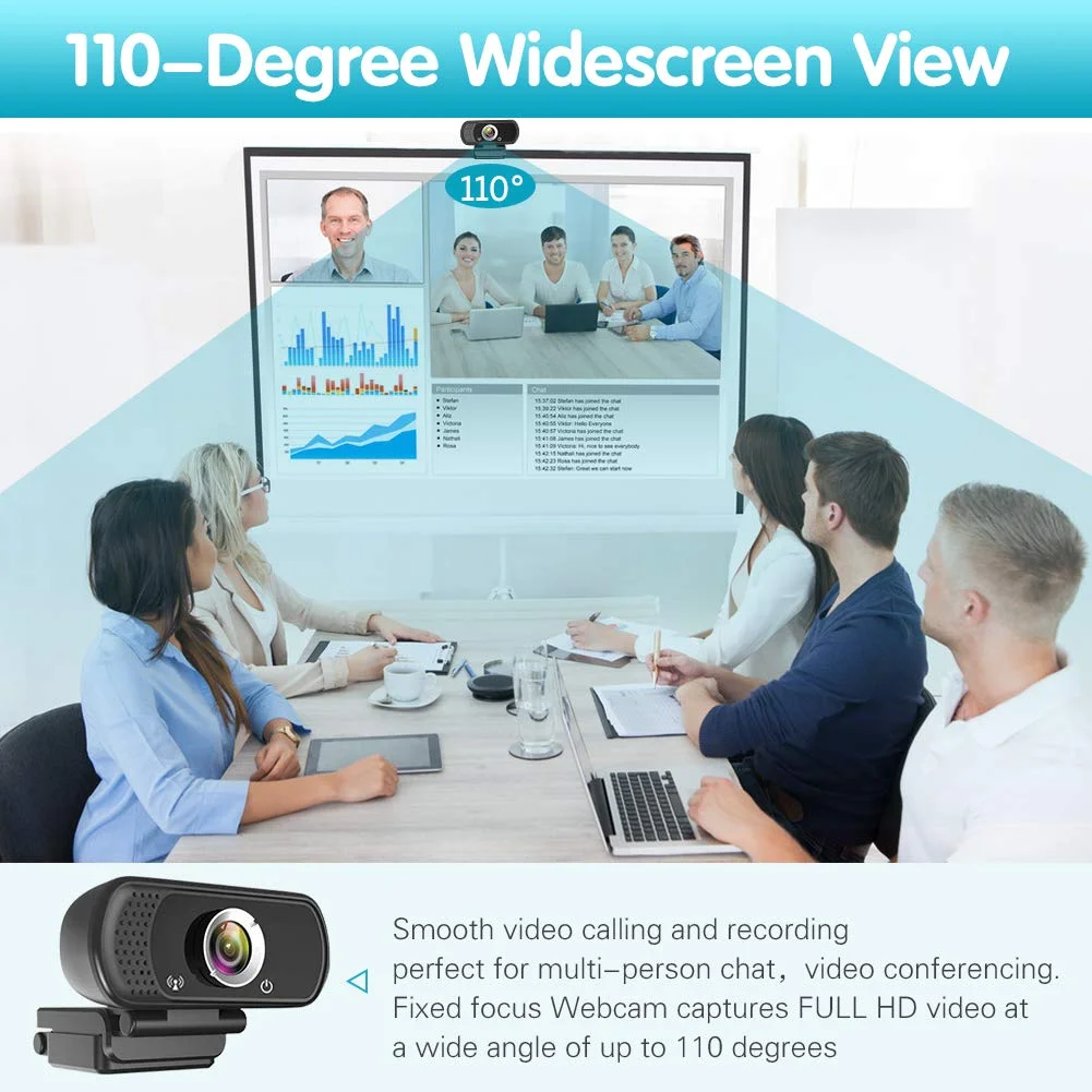 ZIQIAN 1080P Webcam with Microphone, HD Webcam Web Camera with Tripod Stand, Widescreen USB Computer Camera-Black