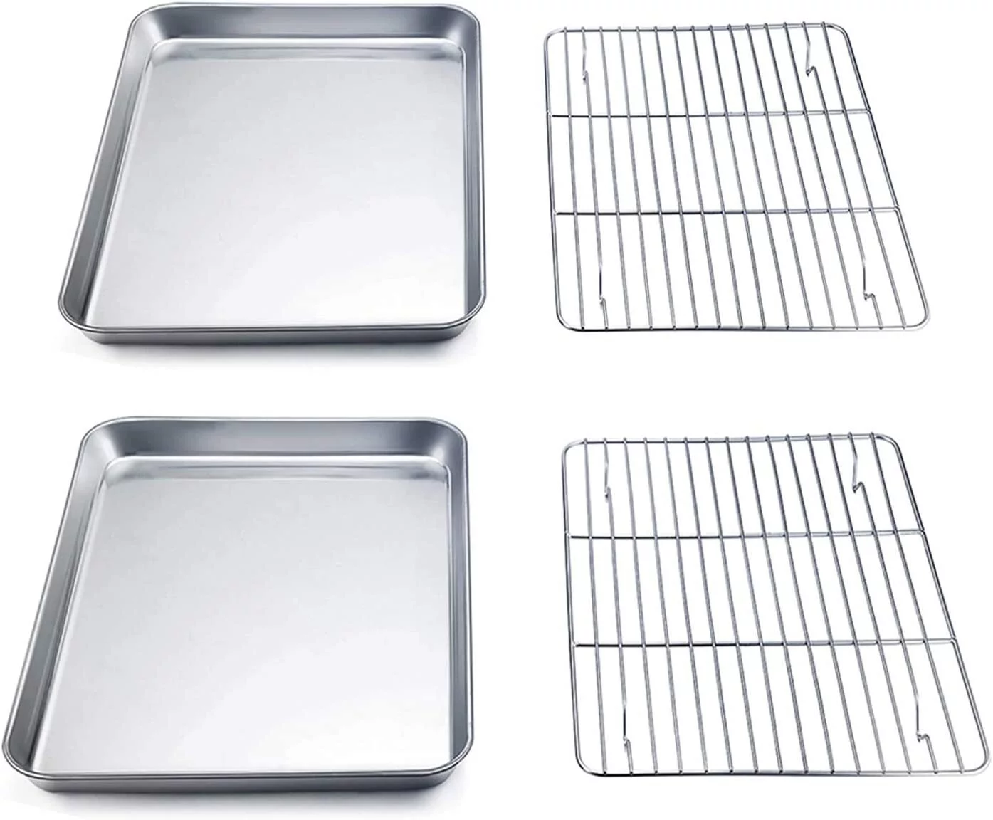 Baking Sheet with Rack Set [2 Sheets + 2 Racks], Stainless Steel Cookie Pan Baking Tray with Cooling Rack, Size 9 x 7 x 1 Inch, Non Toxic & Heavy Duty & Easy Clean