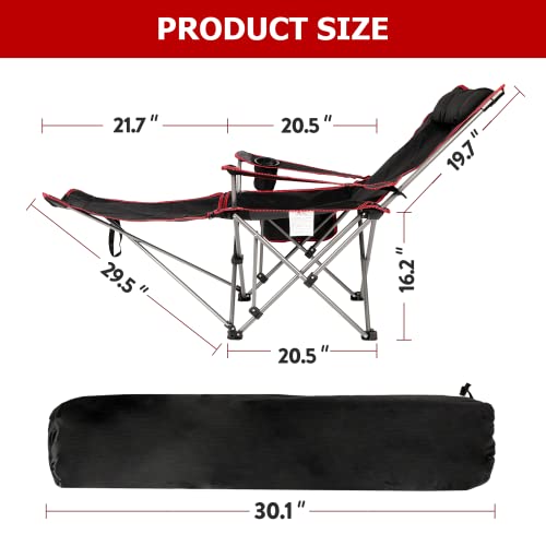 YSSOA Removable Footrest Reclining Camping Chair, 1-Pack, Black