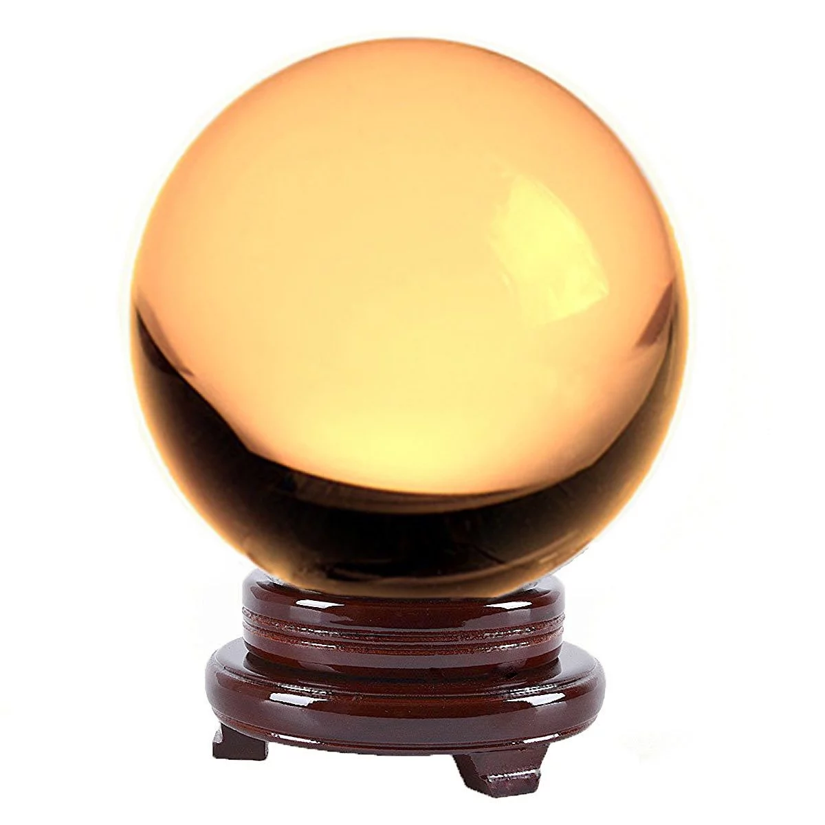 Amlong Crystal Meditation Divnation Sphere Feng Shui Crystal Ball, Lensball, Decorative Ball with Wooden Stand and Gift Box, Yellow, 4.2 inch (110mm) Diameter