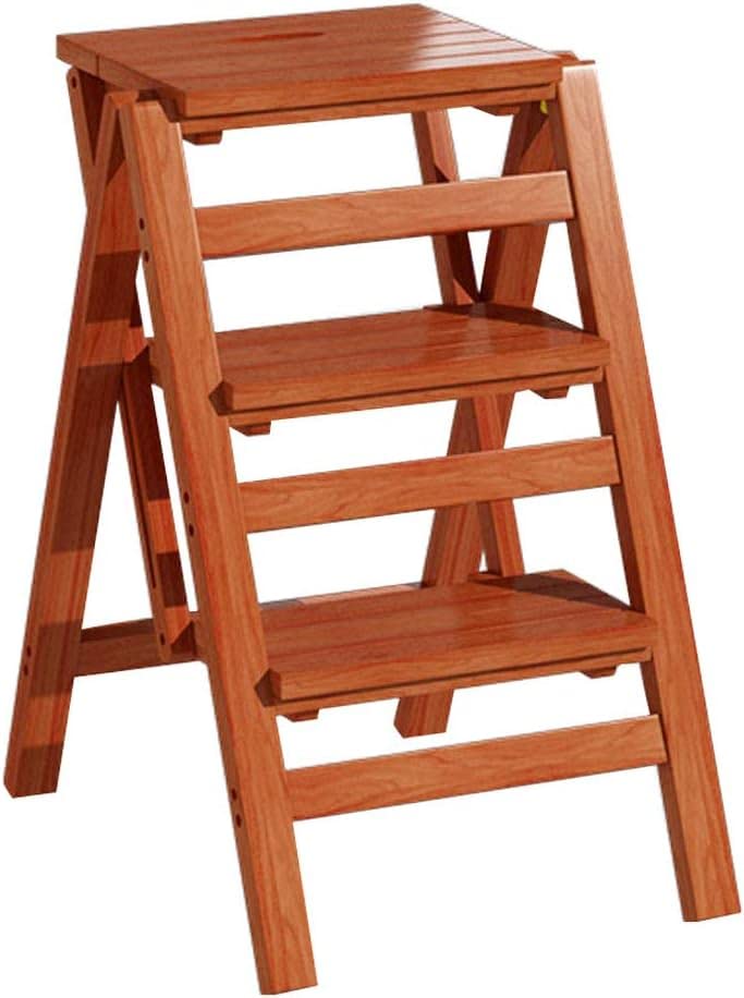 Wooden Step Stool,Wooden Folding Step Stool 3 Step Ladder Chair Foldable Stair Stool Multifunction Pine Wood Ladder for Home, Library and Office Max Load 150kg Space Saving