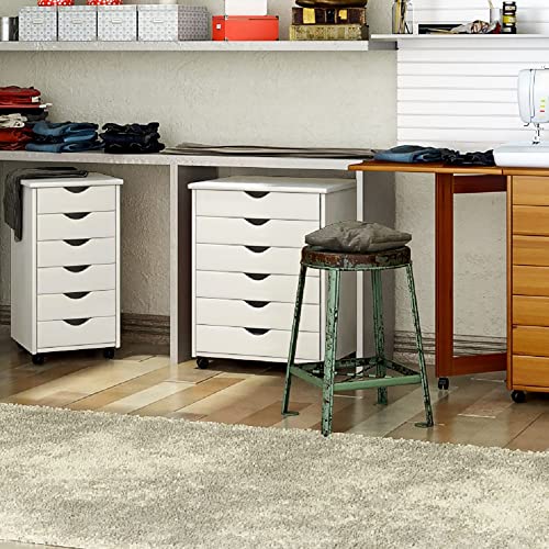 Jela Original Roll Cart, Solid Wood, 6 Drawer Extra Wide Drawers Roll Carts, White