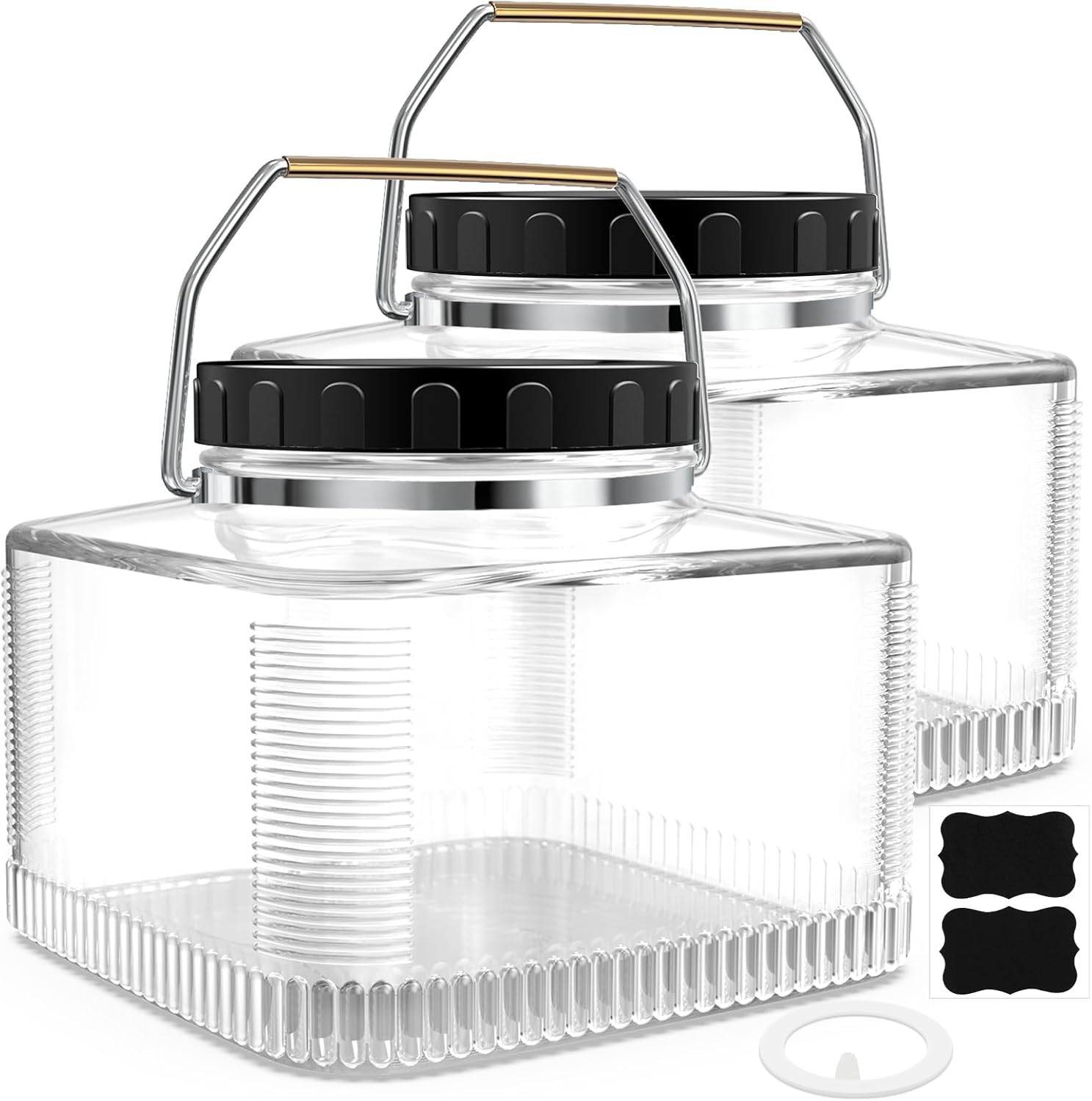 2 Pack 1 Gallon Glass Jar with Scerw Lids - 100% Airtight Gallon Glass Food Storage Jars-Wide Mouth Mason Jars with Screw Lid and Stainless Steel Handle - Extra Gasket