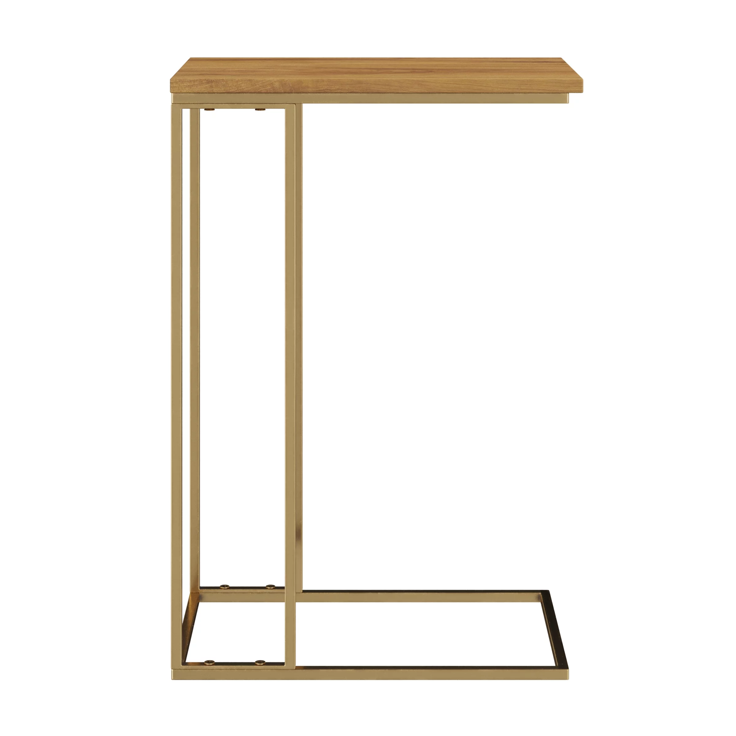 Lavish Home - C-Shaped Mango Wood End Table with Gold Iron Frame