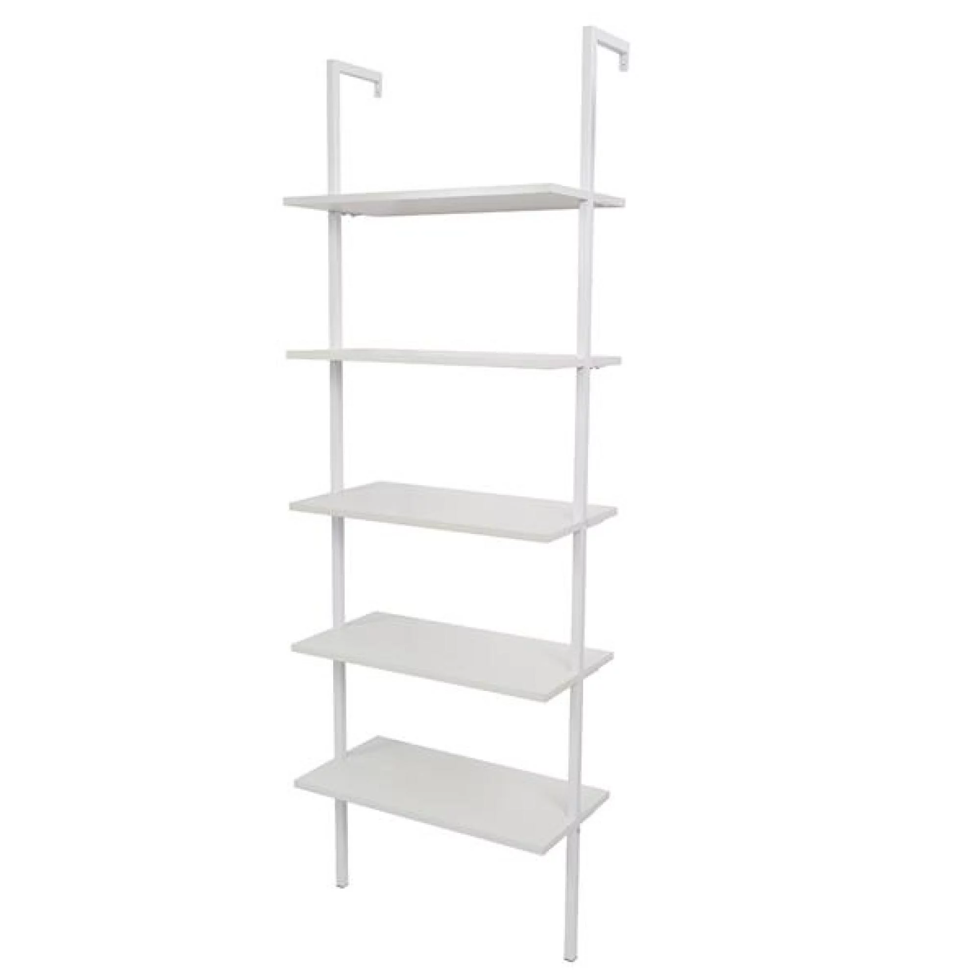 5 Tier Wood Ladder Bookcase Metal Frame, Industrial Ladder Shelf Wood Shelving