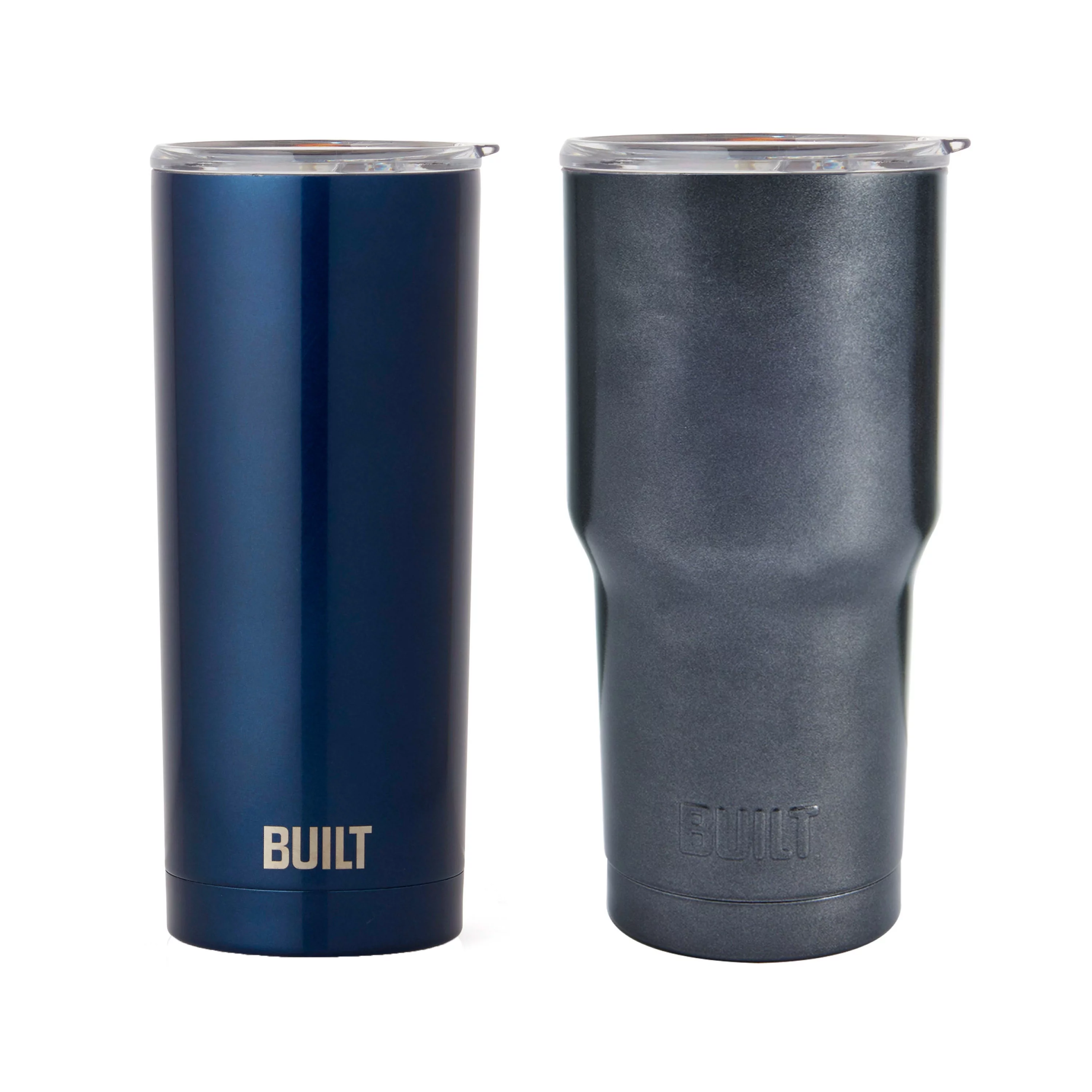 Built (Set of 2) 30-Ounce and 20-Ounce Double Wall Stainless Steel Tumblers, 30-Ounce Gunmetal, 20-Ounce Blue