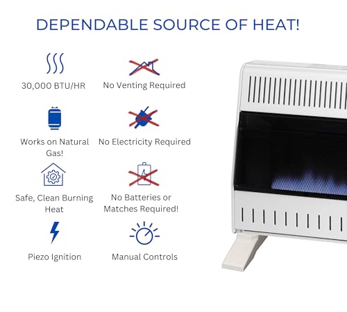 ProCom Heating Liquid Propane Ventless Blue Flame Heater With Base Feet - 30,000 BTU, Manual Control - Model# ML300HBA-B