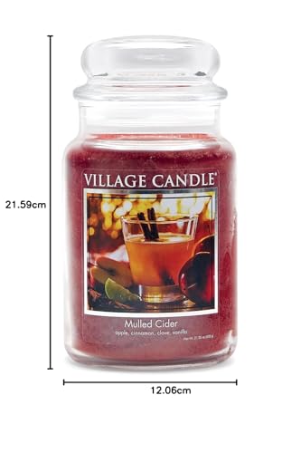 Village Candle Mulled Cider Large Glass Apothecary Jar Scented Candle, 21.25 oz, Red