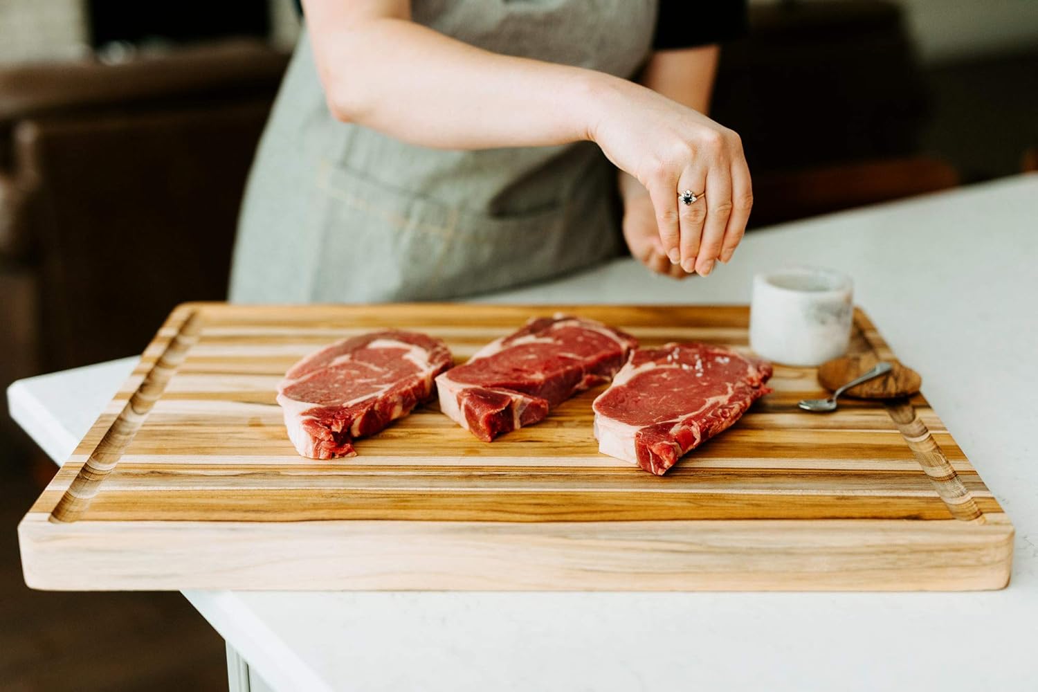 Terra Teak Large Wooden Cutting Board with Juice Groove, 24 x 18 x 1.5 Inch, Brazilian Teak Wood