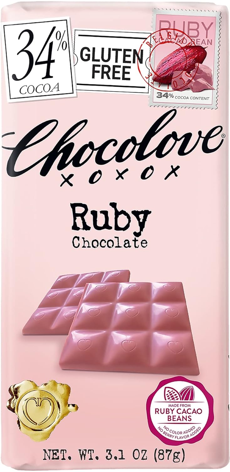 Chocolove Ruby Chocolate, 34% Cacao | 6 Pack | Non GMO, Rainforest Alliance Certified Cacao | 3.2oz Bar