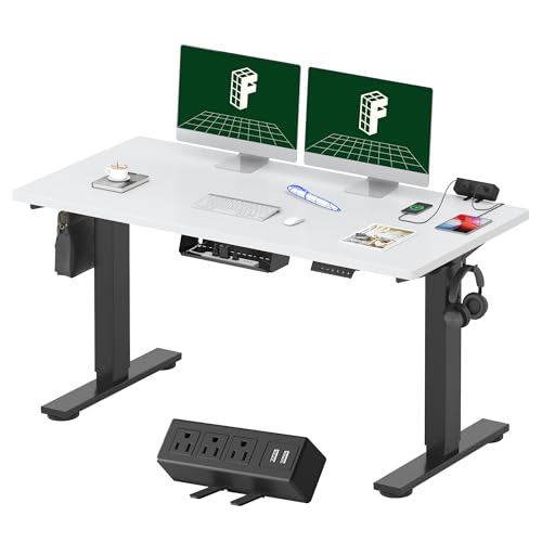 FLEXISPOT EN2 Whole-Piece Standing Desk with Clamp Power Strip, 55 x 28” Electric Stand Up Height Adjustable Desk with Cable Management (Black Frame + 55
