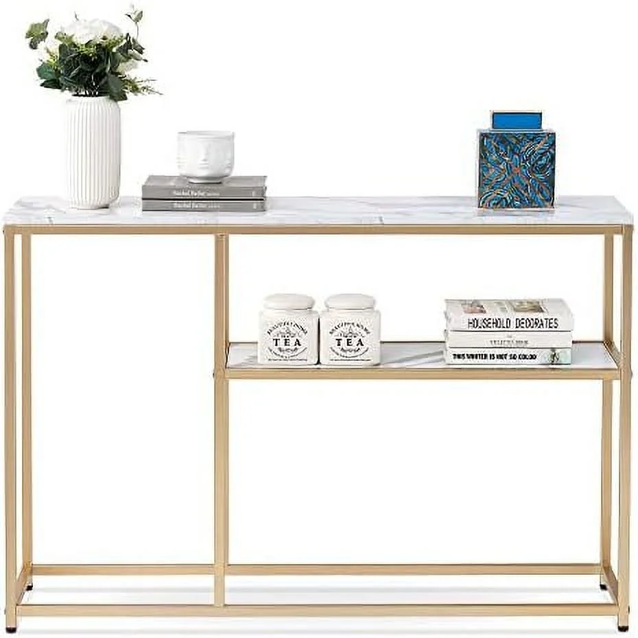 KHBIULIFE Narrow Console Table  White Marble Sofa Table Small TV Entryway Table with    Buffet Table for Hallway Living Room  47.2inch. (White  47 inch)