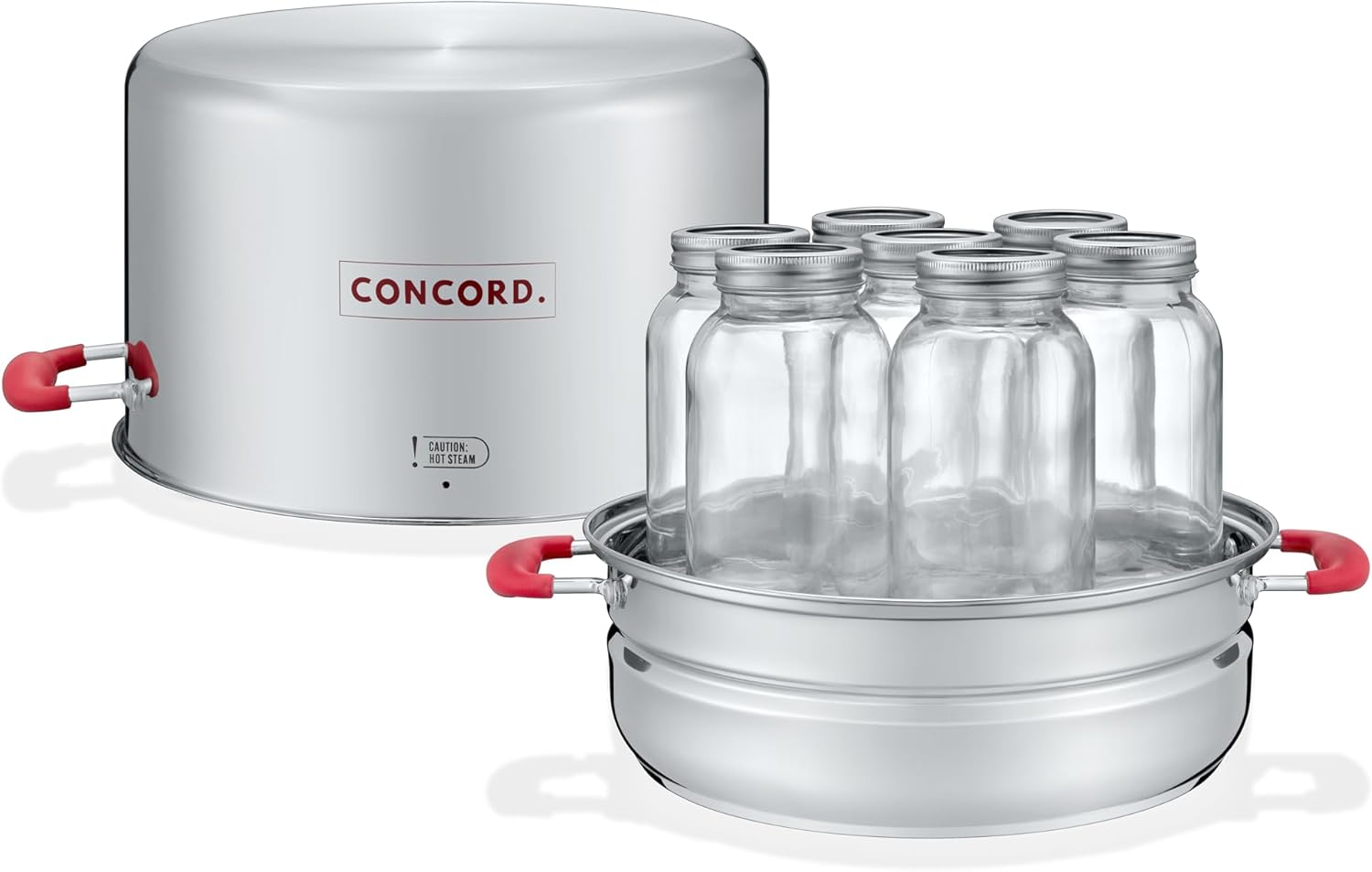 Concord Stainless Steel Turbo Steam Canner Canning Steamer Pot Set. Includes Canning Rack and Mason Jars (Induction Compatible).
