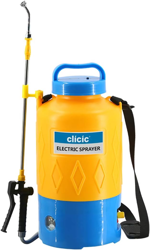 CLICIC 1.3 Gallon Portable Battery Powered Sprayer with Long-Life Battery for Gardens, Cleaning Cars and Wall, Includes Adjustable Shoulder Strap, Yellow