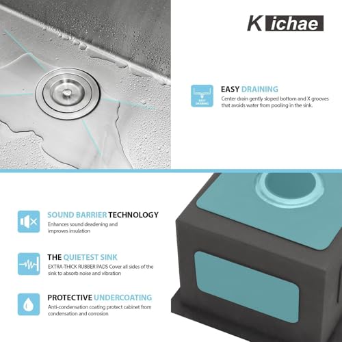 Kichae 12“ Deep Laundry Sink Undermount - 24 Inch Black Undermount Utility Sink Stainless Steel Single Bowl Under Counter Handmade Laundry Utility Room Basin